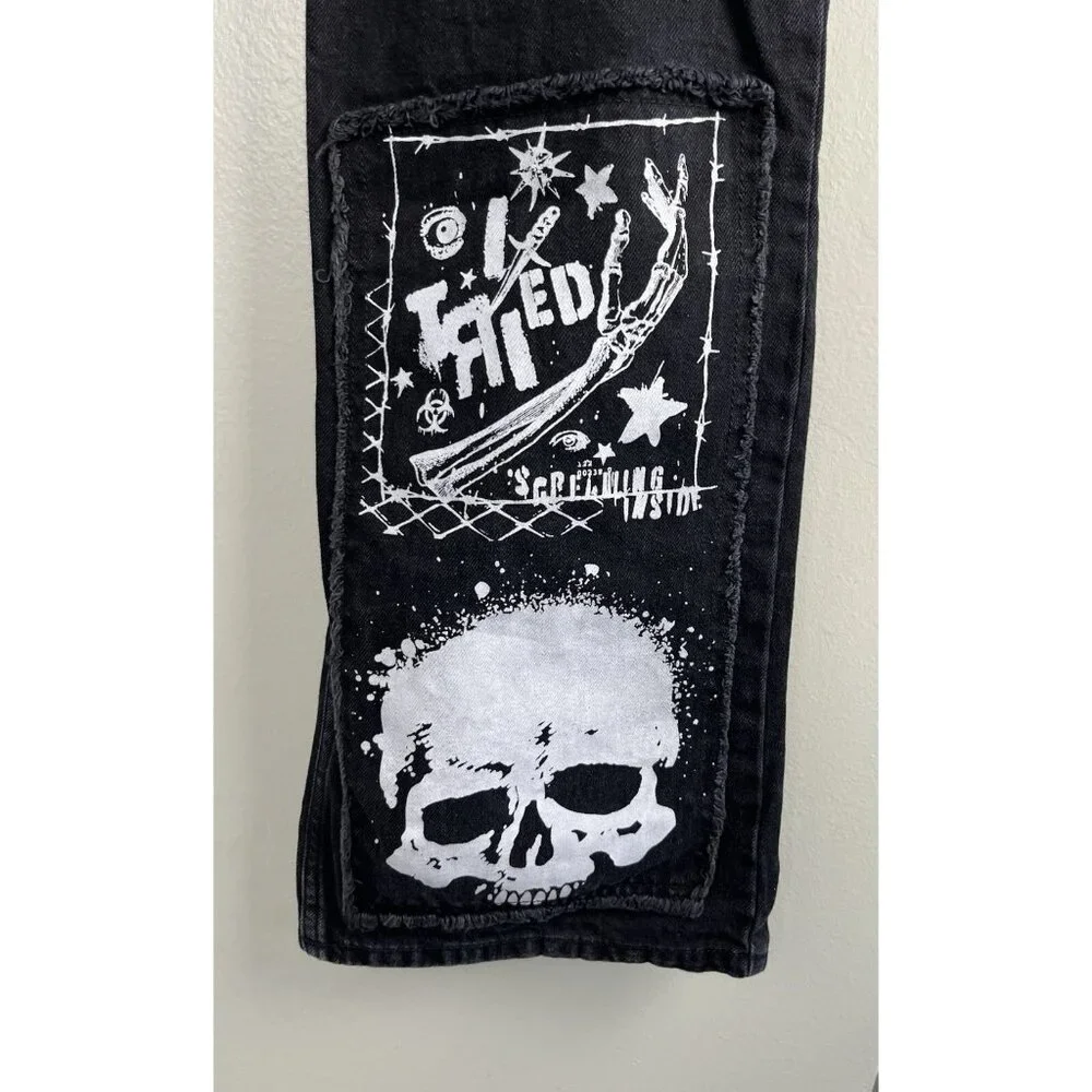 Hot‎ Topic Jeans Men’s Black Graphic Slow Decay Skull Grunge Sz 30X32